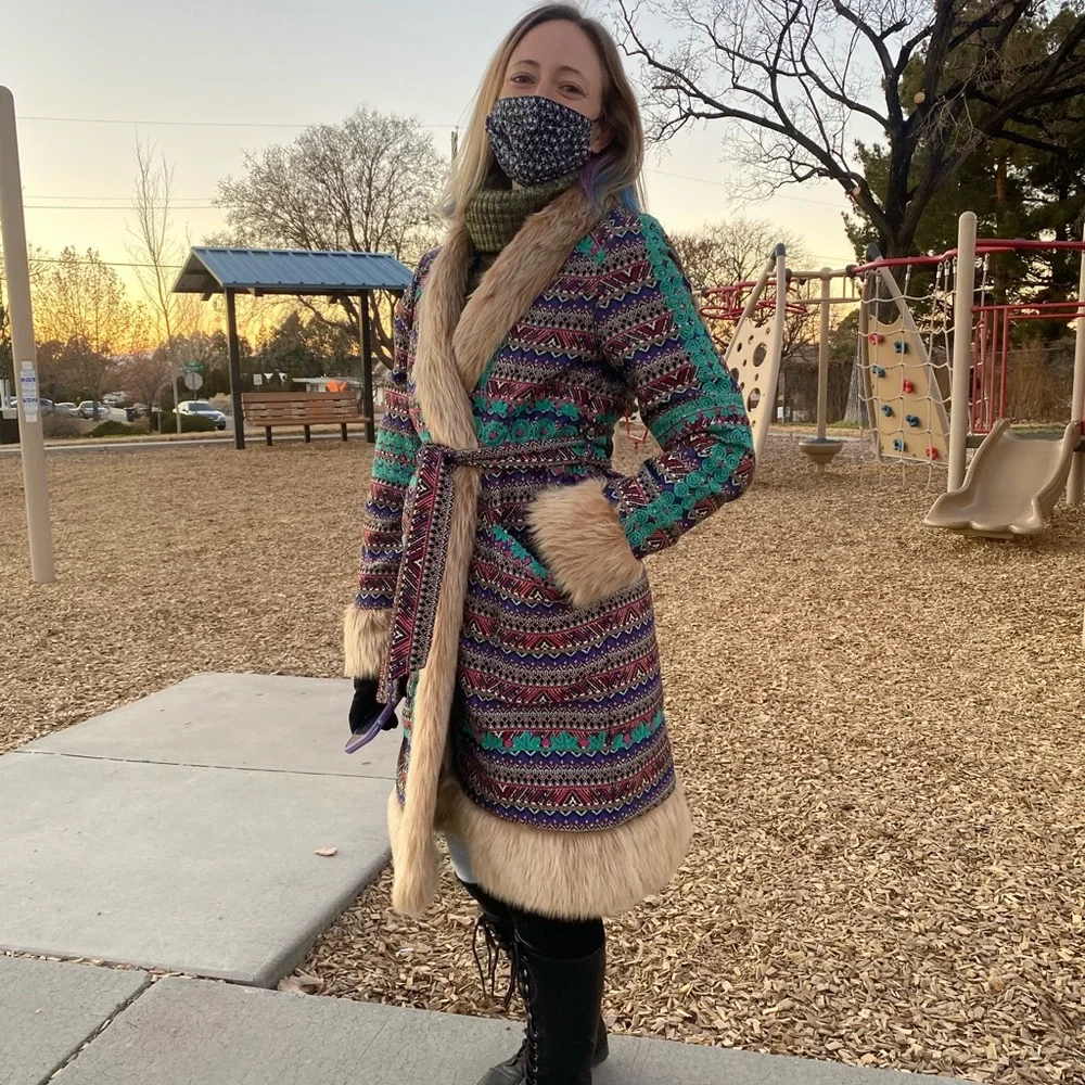 🦄 Tatou Embroidered Coat with faux fur trim ~Sundance Catalog - Picture 2 of 5